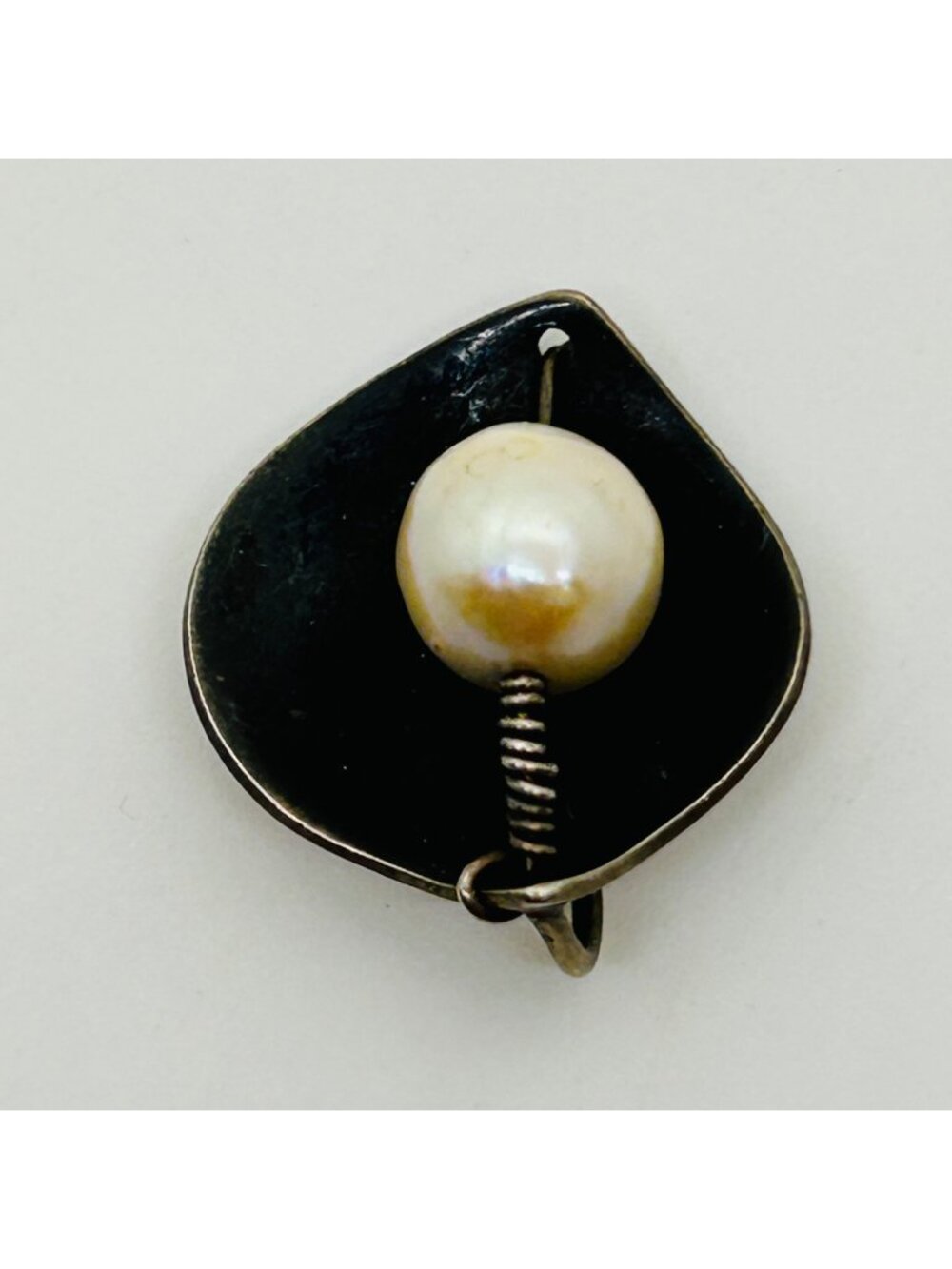 Pendant By Mother Lore NY Modernist Sterling Silver Pearl Leaf MCM Vintage